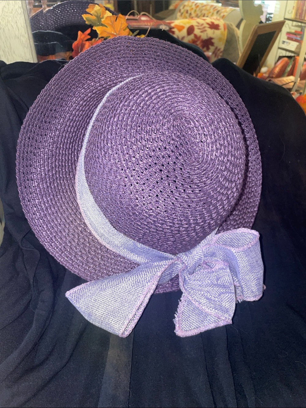 Women's Lavender Straw Sun Hat with Bow Accent